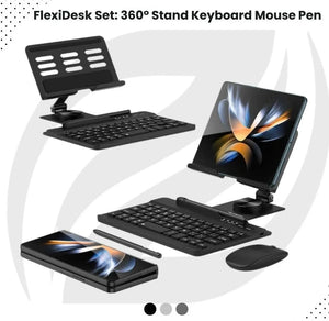 FlexiDesk Z Fold Wireless Keyboard, 360° Stand, Mouse, Pen Set