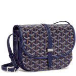 Luxury Goyardine canvas saddle crossbody bag in navy blue