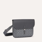 Luxury Goyardine canvas messenger bag in grey with grey leather flap