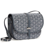 Luxury Goyardine canvas saddle crossbody bag in grey