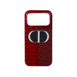 Luxury Dior Mirrored Burgundy Leather Case For iPhone  12-18 Pro & Pro Max
