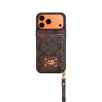 Luxury Monogram Card Holder Phone Case with Strap for iPhone 12-17 Series