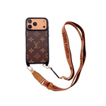 Luxury Monogram Phone Case with Detachable Strap for iPhone 12-17 Series