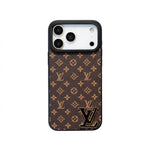 Luxury Brand Leather with Black Logo Phone Case for iPhone 13-17