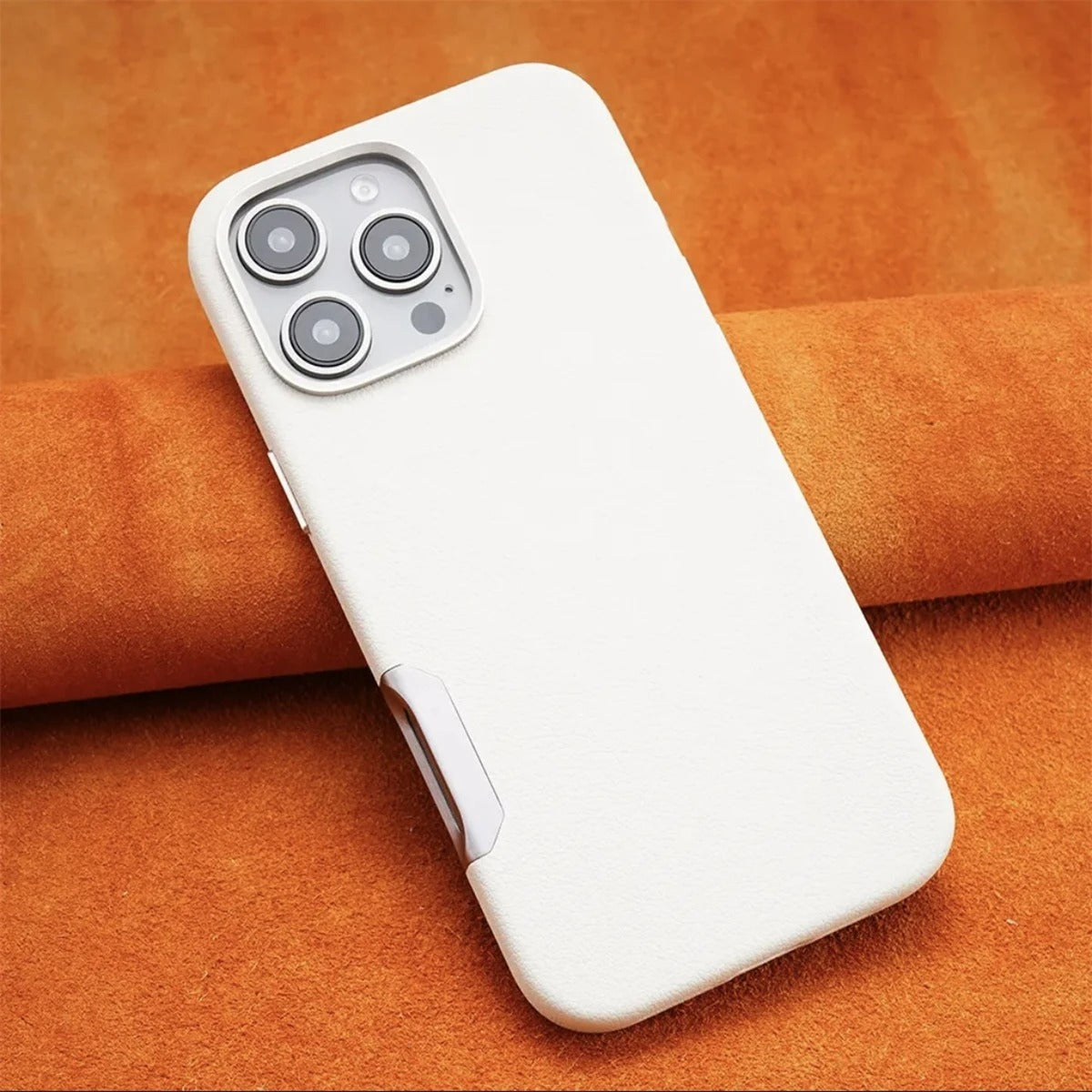 Luxury Plain Leather MagSafe Magnetic Metal Hollow Button Shockproof Cover Case For iPhone