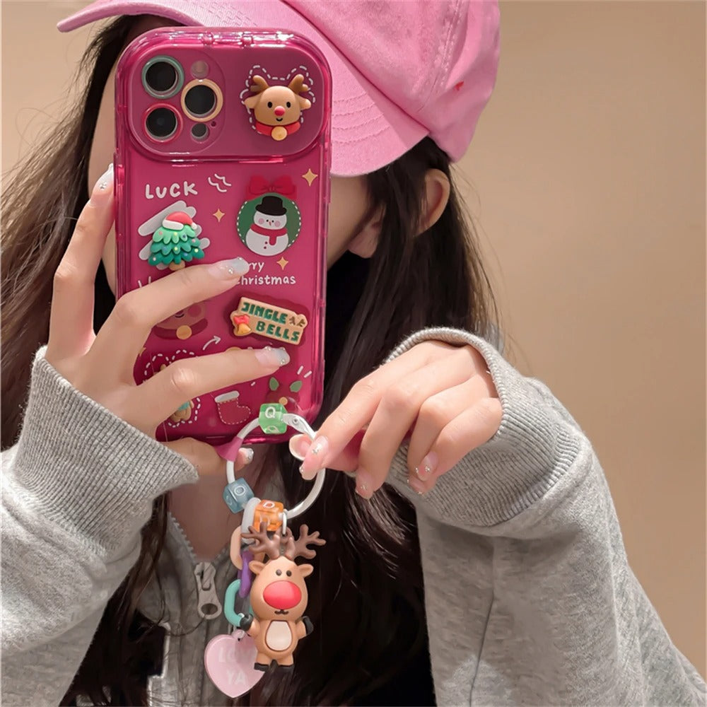 Cute Cartoon  Elk Pendant Case For iPhone 16 15 14