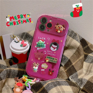 Cute Cartoon  Elk Pendant Case For iPhone 16 15 14