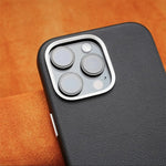 Luxury Plain Leather MagSafe Magnetic Metal Hollow Button Shockproof Cover Case For iPhone