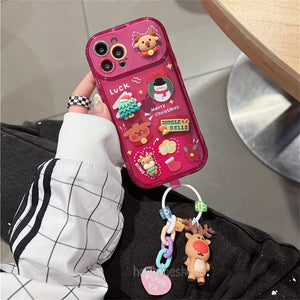 Cute Cartoon  Elk Pendant Case For iPhone 16 15 14