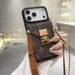 Premium Leather Monogram iPhone Case With Wallet And Crossbody Strap