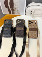 Luxury Leather Coach Phone Case with Strap for iPhone 12-18 Pro & Pro Max