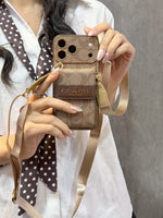 Luxury Leather Coach Phone Case with Strap for iPhone 12-18 Pro & Pro Max