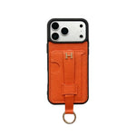 Luxury Pebbled Leather iPhone Case with Wallet Pocket Hand Strap
