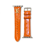 GLOSSY LEATHER APPLE WATCH STRAP LUXURY METAL LOGO