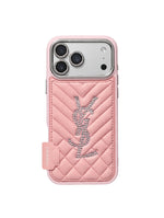Luxury Rhinestone YSL Quilted Leather Phone Case For iPhone 13-18