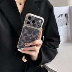 Premium Embossed Leather Phone Case with Gold Emblem For iPhone 13-17 with Gold Logo