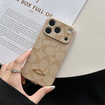 Premium Embossed Leather Phone Case with Gold Emblem For iPhone 13-17 with Gold Logo