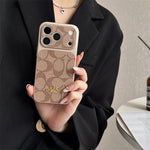 Premium Embossed Leather Phone Case with Gold Emblem For iPhone 13-17 with Gold Logo