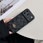 Premium Embossed Leather Phone Case with Gold Emblem For iPhone 13-17 with Gold Logo
