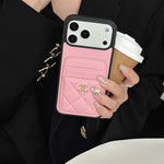 Leather Phone Case and Two Card Slots with Gold Label For iPhone 17/ 16 /15 / 14