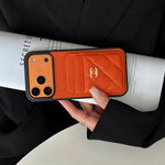 Leather Phone Case and Two Card Slots with Gold Label For iPhone 17/ 16 /15 / 14