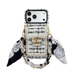 Luxury Tweed Designer iPhone Case | Classic Purse Style with Scarf Chain