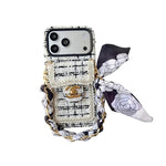 Luxury Tweed Designer iPhone Case | Classic Purse Style with Scarf Chain