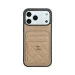 Leather Phone Case and Two Card Slots with Gold Label For iPhone 12-17
