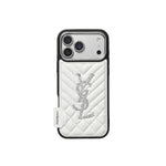 Luxury Rhinestone YSL Quilted Leather Phone Case For iPhone 13-18