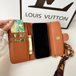 Luxury Leather Louis Vuitton iPhone Case With Flip Wallet And Chain