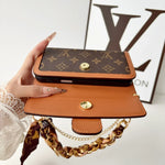 Luxury Leather Louis Vuitton iPhone Case With Flip Wallet And Chain