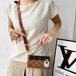 Luxury Leather Monogram iPhone Case With Flip Wallet And Crossbody Strap