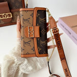 Luxury Leather Monogram iPhone Case With Flip Wallet And Crossbody Strap