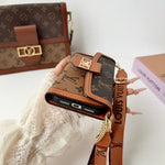 Luxury Leather Monogram iPhone Case With Flip Wallet And Crossbody Strap