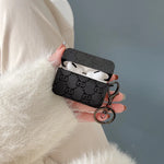 Gucci-Inspired Matte Black GG Monogram Case with Keychain for AirPods Series