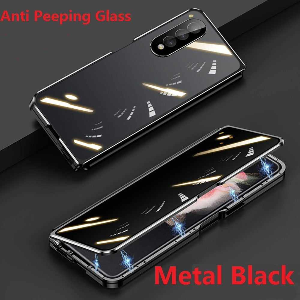 Metal Frame Case Tempered Glass Magnetic Double Sided For Samsung Galaxy Z Fold 4/ Fold 3 - theroxymob