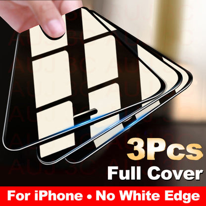 3PCS Full Cover Protective Glass For iPhone 14 13 12 - theroxymob
