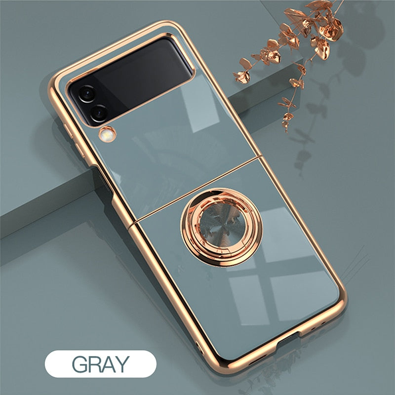 Case Luxury Plating Silicone Ring Holder Stand Case For Samsung Galaxy Z Flip Z Flip 4 /3 - theroxymob