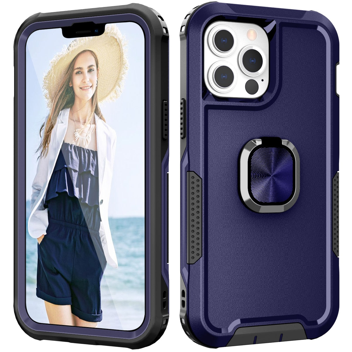 Full Body Shockproof Kickstand Case with 360° Ring Holder For iPhone 14 13 - theroxymob