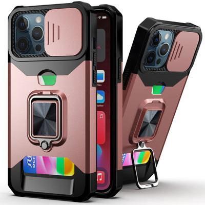 Slide Camera Cover Kickstand Card Wallet Case for iPhone 14 Shockproof Grade Protective Phone Case - theroxymob