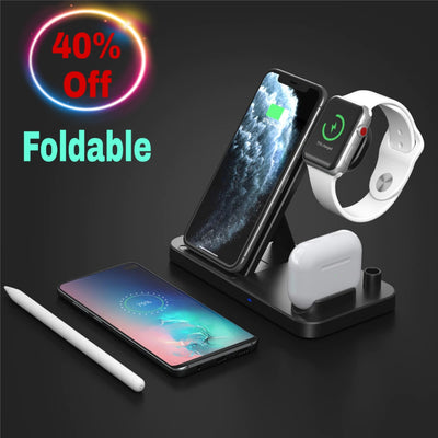 Wireless Station For iPhone iWatch Airpods Apple Pencil 4 in 1 Fast QI Charger - theroxymob