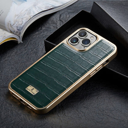 Plating Bumper Leather 3D Texture Case for iPhone 14 13 - theroxymob