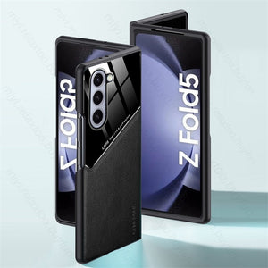 Leather Back Cover Soft Silicone Edge Shockproof Car Magnetic Holder For Samung Galaxy Z Fold 5