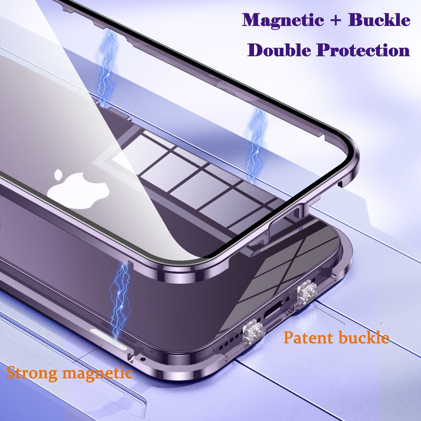 360° Metal Magnetic Adsorption Case For iPhone 14 Cases Original Purple Metal Alloy Frame Double Sided Glass Cover