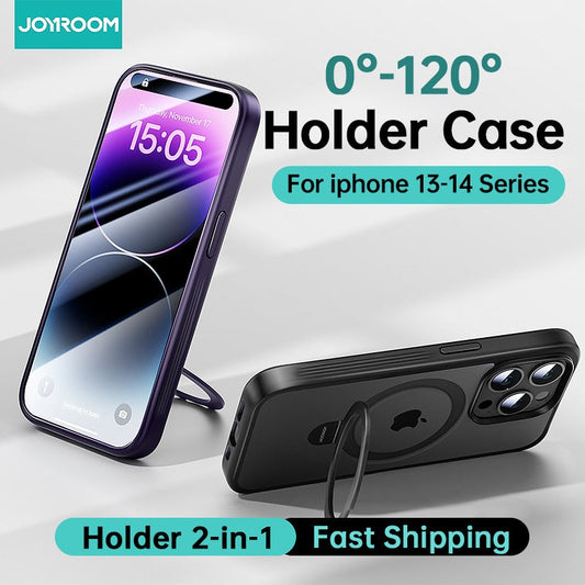 Magnetic Case With Holder for iPhone 15-14 Frosted Wireless Charging Ring Holder Phone Cove Strong Magnet Case