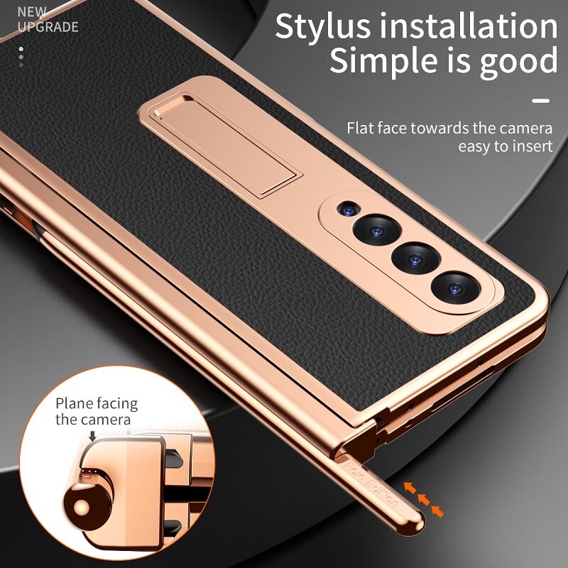 For Samsung Galaxy Z Fold 4 Holder Case Leather Bracket Full Protection - theroxymob