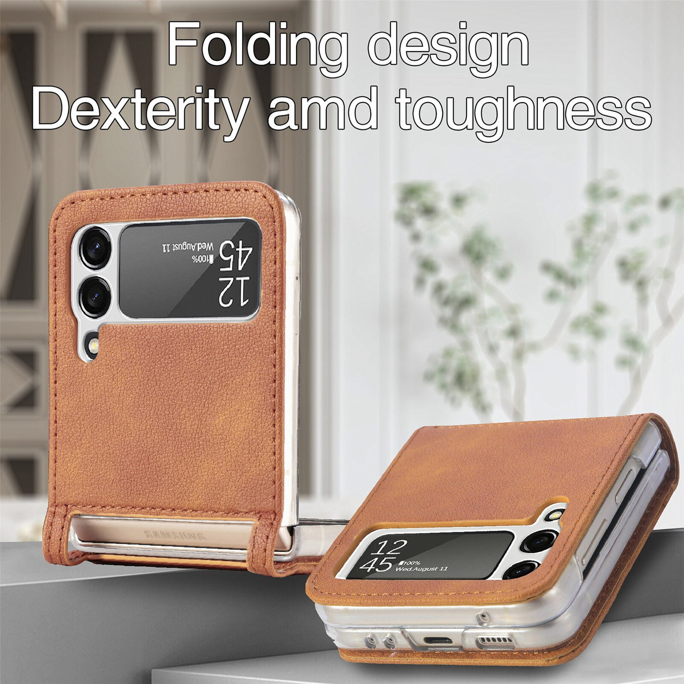 Anti-Slip Business Leather Phone Accessories Case For Samsung Galaxy Z Flip 4 /3 Card Holder - theroxymob