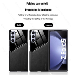 Leather Back Cover Soft Silicone Edge Shockproof Car Magnetic Holder For Samung Galaxy Z Fold 5