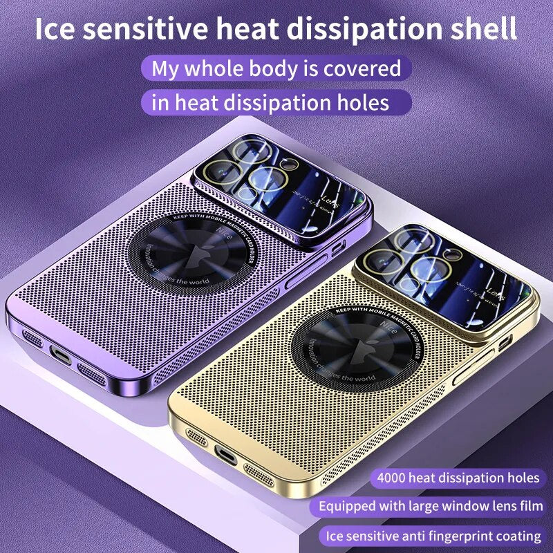Heat Dissipation Magnetic Case For iPhone 15/14 Magsafe Glass Lens