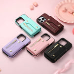 Luxury Leather Card Holder Case With Detachable Lanyard For iPhone 15 14 13 series